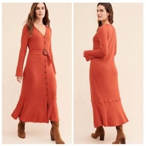 Anthropologie Orange Elsa Ribbed Maxi Sweater Dress Size Small
